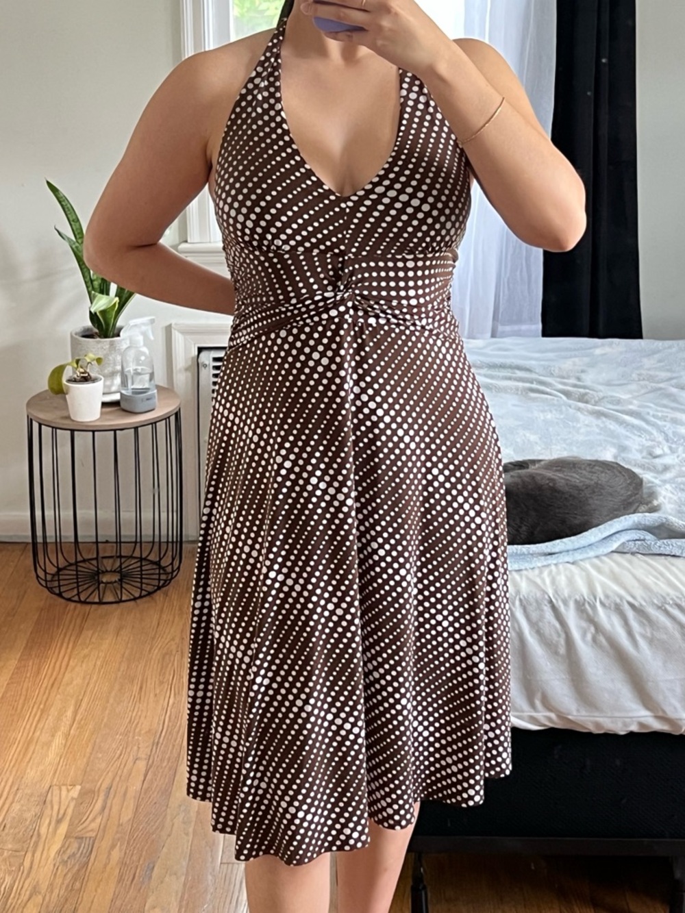 Brown Polka Dot Halter Dress - Women